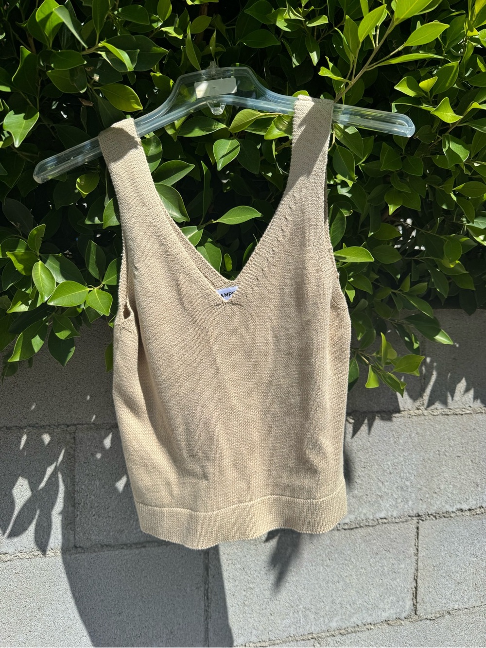 Pampelone Beige Knit 100% cotton V-Neck Tank